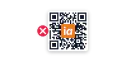 A QR code with a logo placed over its centre, marked as the wrong way to brand a QR code
