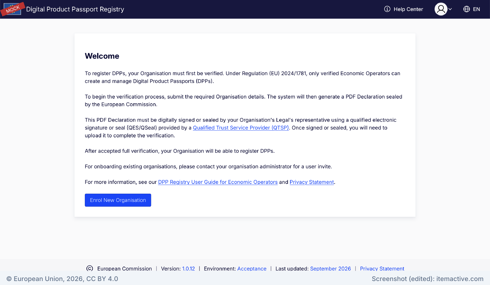 DPP Registry Welcome page explaining the verification process with a button Enrol New Organisation